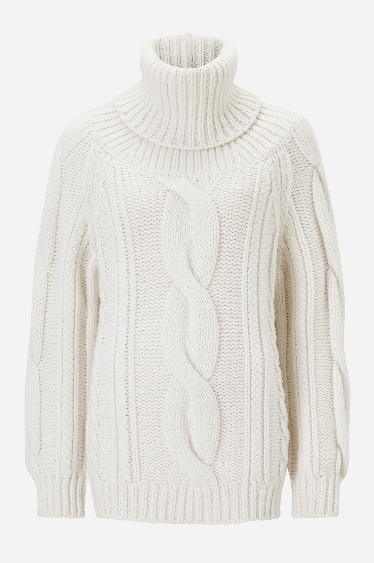 White Chunky Cable Knitted Roll Neck Jumper, Ready-To-Wear